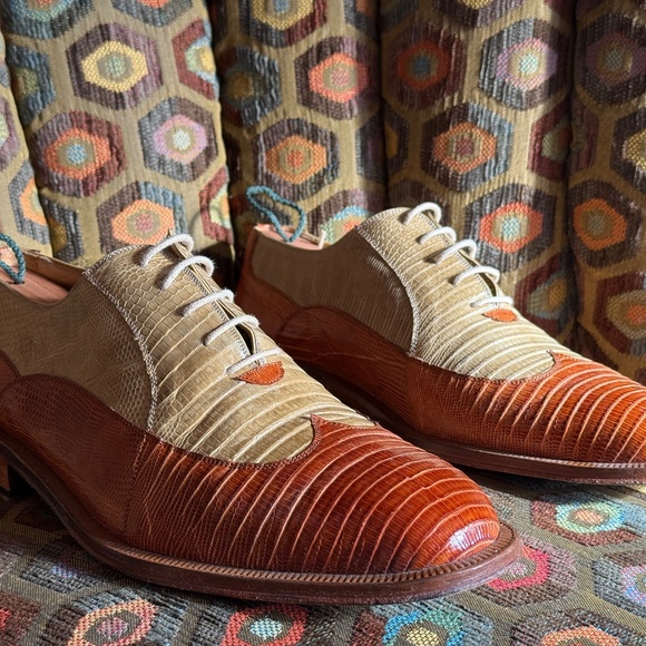 David Eden Teju lizard "TWIST" spectators men's 9 caramel/bone + box, bag, trees - Picture 1 of 14